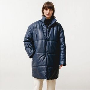 Priory Rare Earth Vegan Leather Puffer Jacket Coat in Blue Nile size S/M